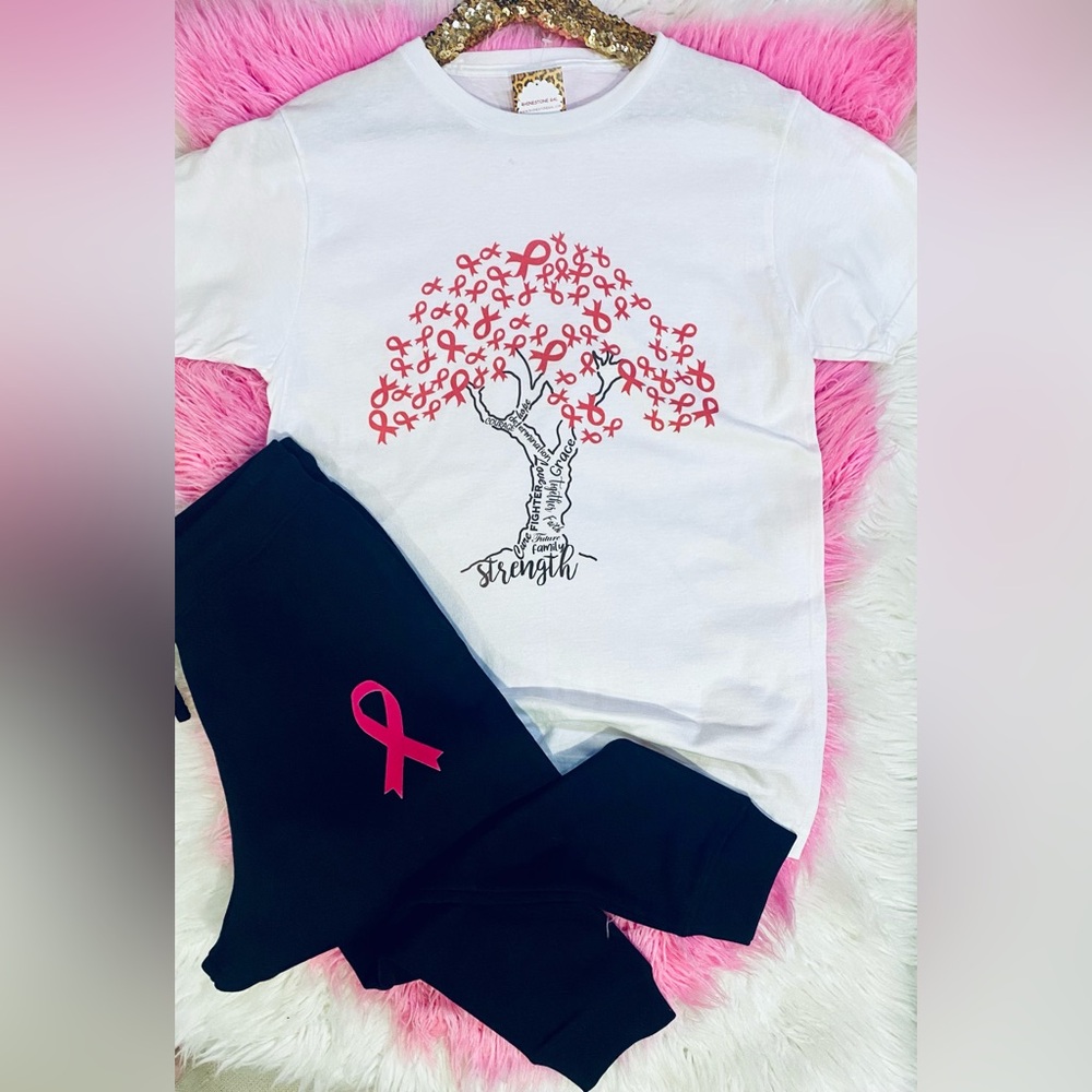 BRAND NEW WITH TAGS Pink Ribbon Tree Jogger Set